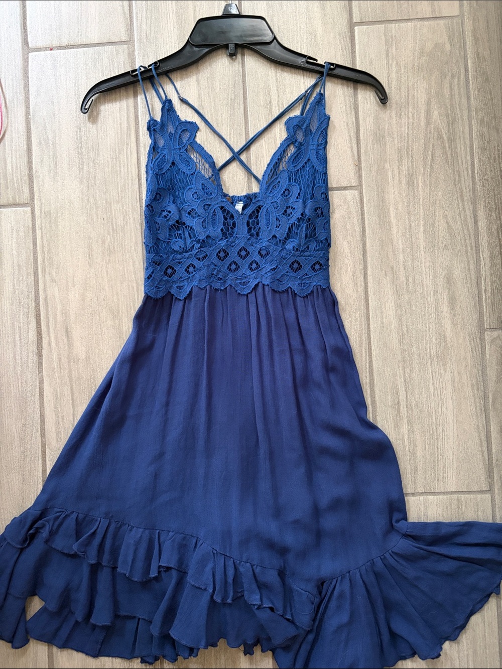 Free People Adella slip Blue Lace Bodice Midi Dress